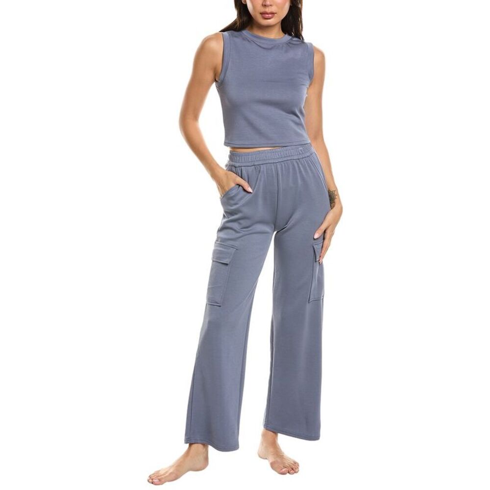 Marion Womens  2Pc Air Scuba Crop Tank & Cargo Pant Lounge Set, Blue